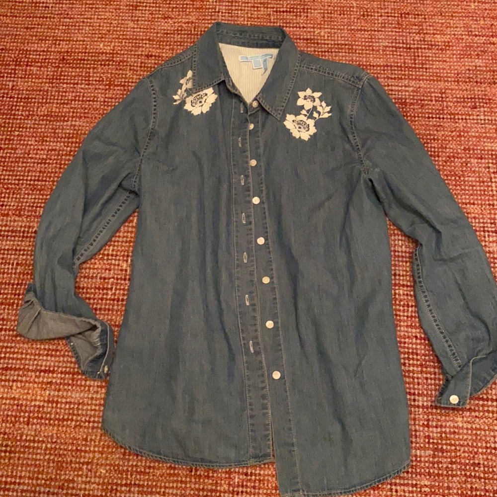 Women’s chambray embroidered button up